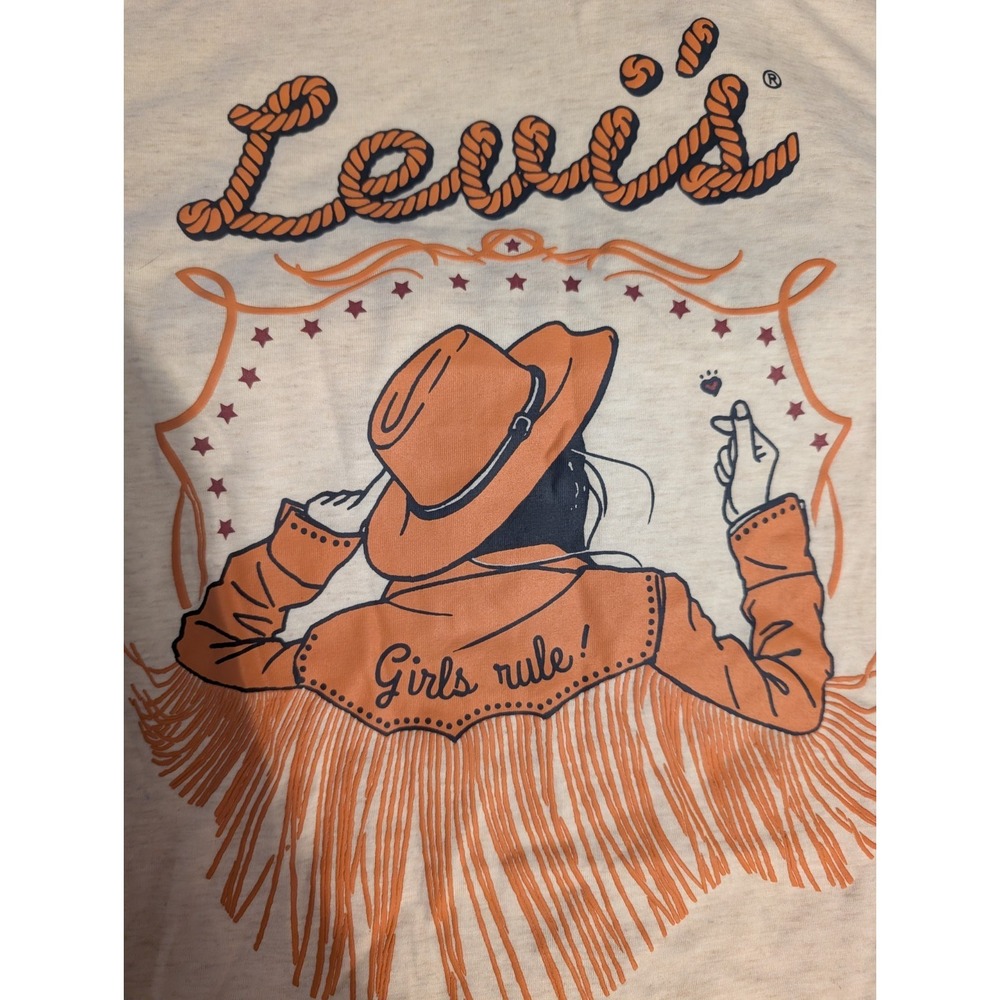 Levi's Girls Rule Western Graphic T-Shirt Tan Orange Size M Crew Neck Pullover